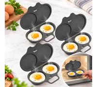 Egg Poacher for Microwave, Microwave Egg Poacher to Poach 2 Eggs with Lid & Handle, Nonstick 2-Cavity Instant Egg Steamer Microwave, Portable Breakfast Maker for Fluffy Poached Eggs (Dark Gray,3)