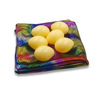 Egg Production Magic Trick Set - Tissu coloré avec gadget caché pour les actes de scène de comédie, comprend de faux œufs, 37 x 37 cm