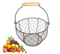 Egg Storage Basket - Iron Wire Collecting Organizer with Handle for Kitchen Countertop, Pantry Organization, Multi-Use Function, Farmhouse Baskets for Vegetables Potato Produce, Black Metal