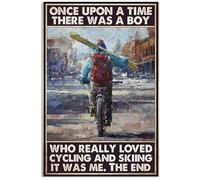 EGGAG Affiche décorative en métal avec inscription « There was A Boy Who Really Loved Cycling and Skiing Once Upon A Time Love Cycling and Skiing » - 15 x 20 cm