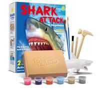 EGGBOX Kit de fouille de Squelette de Mégalodon pour Enfants, Kit 2-en-1 de fouille et de Construction avec Mégalodon Graffiti, expériences de paléontologie et de fossiles