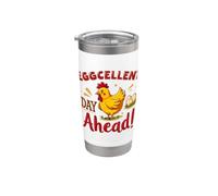 Eggcellent Day Ahead Funny Chicken Farmyard Humour Art Gobelet isotherme en acier inoxydable double paroi