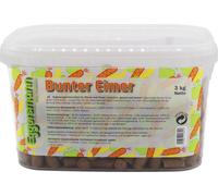 Eggersmann Lecker Bricks Seau coloré - Nourriture de récompense pour cheval - Pomme, banane, carotte - Seau de 3 kg