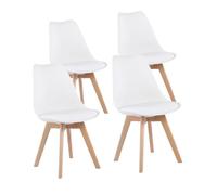 EGGREE 4 Chaises Salle à Manger Scandinaves SGS Tested Lot de 4 Chaises de Cuisine Rétro Rembourrée Chaise de Salle de Bureau, Pieds en Bois de Hêtre Massif, Blanc