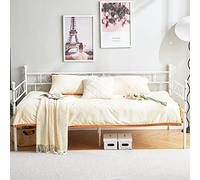 EGGREE Cadre de lit en Métal Canapé-Lit en Fer Forgé Lit Simple pour Enfant Adulte, 90 * 200cm Blanc