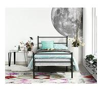 EGGREE Cadre de Lit Simple en Métal, Lit Fer Forgé avec Sommier pour Adult Enfant, 190 x 90 CM - Noir