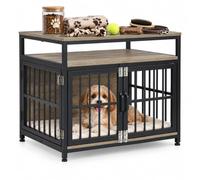 EGGREE Cage pour Chien Style Meuble, 76 cm, 2 Étagères, 3 Portes | Cage style meuble pour petits chiens avec 2 étagères, 3 portes et finition bois gris clair moderne