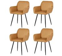 EGGREE Chaises de Salle à Manger Lot de 4 Scandinaves Rembourrées avec Accoudoirs Cuir synthétique Chaises de Cuisine Pieds en Métal Ergonomique Chaise pour Salon Bureau Charge Max 150kg, Marron