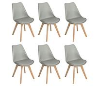 EGGREE Chaises Salle à Manger Scandinaves SGS Tested Lot de 6 Chaises de Cuisine, Moderne Rembourrée Chaise de Salle de Bureau, Pieds en Bois de Hêtre Massif, Grise