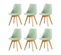 EGGREE Chaises Salle à Manger Scandinaves SGS Tested Lot de 6 Chaises de Cuisine Rétro Rembourrée Chaise de Salle de Bureau Pieds en Bois de Hêtre Massif, La Glace Verte
