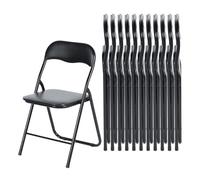 EGGREE Ensemble de 12 Chaises Pliantes Noires - Cadre Métallique, Siège Rembourré en PVC - Capacité de Charge 110 kg - Chaise Ergonomique Pliable pour Camping, Balcon, Fêtes, Bureau, Restaurant