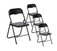 EGGREE Ensemble de 4 Chaises Pliantes Noires - Cadre Métallique, Siège Rembourré en PVC - Capacité de Charge 110 kg - Chaise Ergonomique Pliable pour Camping, Balcon, Fêtes, Bureau, Restaurant