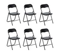 EGGREE Ensemble de 6 Chaises Pliantes Noires - Cadre Métallique, Siège Rembourré en PVC - Capacité de Charge 110 kg - Chaise Ergonomique Pliable pour Camping, Balcon, Fêtes, Bureau, Restaurant