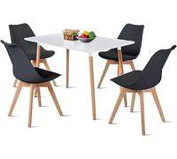 EGGREE Ensemble de Salle à Manger Rectangulaire, Table à Manger avec 4 Chaises, Table de Cuisine, Table en Bois | Table Blanc + 4 chaises Noires