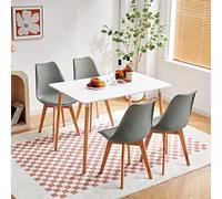 EGGREE Ensemble de Salle à Manger Rectangulaire, Table à Manger avec 4 Chaises, Table de Cuisine, Table en Bois | Table Blanc + 4 chaises Grises