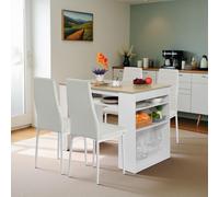 EGGREE Ensemble de Table à Manger avec 4 Chaises, 111cm Ensemble Table de Bar avec Prises AC et Connexions USB pour Cuisine(Table en Chêne+4 Blanc Chaises)