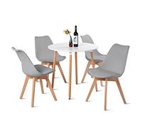 EGGREE Ensemble Table et 4 Chaises Scandinave, Table de Salle à Manger Ronde en Bois avec Chaises de Cuisine - Blanc+Gris