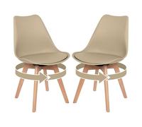 EGGREE Lot de 2 Chaise Salle a Manger Pivotantes, Chaises Rembourrées avec Jambes en Hêtre Massif, sans Bras Chaise avec Plateau Tournant, Kaki Clair