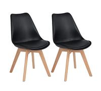EGGREE Lot de 2 chaises de Cuisine en Bois SGS Tested Rétro Rembourrée Chaise de Salle de Bureau avec Pieds en Bois de Hêtre Massif - Noir