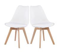 EGGREE Lot de 2 Chaises de Cuisine en Bois SGS Tested Rétro Rembourrée Chaise de Salle de Bureau avec Pieds en Bois de Hêtre Massif Blanc