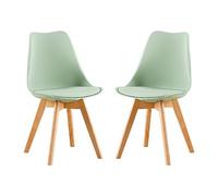 EGGREE Lot de 2 Chaises de Cuisine en Bois SGS Tested Rétro Rembourrée Chaise de Salle de Bureau avec Pieds en Bois de Hêtre Massif, La Glace Verte