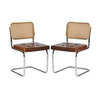 EGGREE Lot de 2 Chaises de Salle à Manger en Rotin avec Coussins en PU et Pieds en Fer Electroplaqué pour Salles de Réunion Bureaux Salle à Manger, R02-Marron