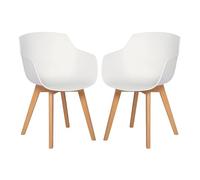 EGGREE Lot de 2 chaises de Salle à Manger et Pieds en Bois de hêtre Massif, Chaise de Salon avec accoudoirs, Blanc