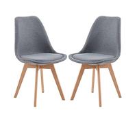 EGGREE Lot de 2 Chaises Scandinaves en Tissu Chaises de Salle à Manger SGS Tested Chaises Cuisine avec Rembourrés & Bois de Hêtre Massif, Lin - Gris