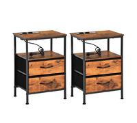 EGGREE Lot de 2 Tables de Chevet avec Station de Charge USB et Tiroirs en Tissu, Étagère.avec Ports USB et Prises de Courant, pour Chambre, Hôtel, Appartement, Petits Espaces. Marron Vintage