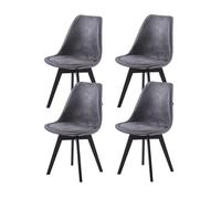 EGGREE Lot de 4 Chaise de Cuisine,Chaise Professionnelle Scandinaves en Suède Leather de Salle à Manger SGS Tested Cuisine Pieds de en Bois Massif, Suède - Gris Foncé