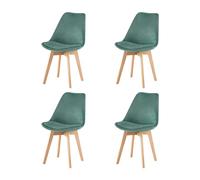 EGGREE Lot de 4 Chaise en Velours SGS Tested Chaise Salle a Manger Scandinaves Chaise de Cuisine Rembourrée avec Pieds de Bois Hêtre, Velours - Vert Eau