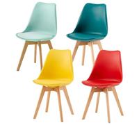 EGGREE Lot de 4 Chaise Gros Commerce,Salle à Manger Scandinaves SGS Tested,Chaise Rembourrée de Cuisine, Rétro Chaise de Bureau avec Pieds en Bois de Hêtre Massif, Jaune+Rouge+Vert Menthe+Turquoise