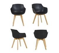 EGGREE Lot de 4 Chaise Salle à Manger Fauteuils Scandinave de Cuisine avec Pieds en Bois de Hêtre Massif Noir