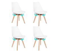 EGGREE Lot de 4 Chaise Salle a Manger Pivotantes, Chaises Rembourrées avec Jambes en Hêtre Massif, sans Bras Chaise avec Plateau Tournant, Blanc
