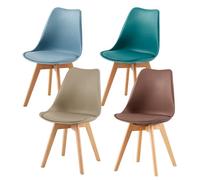 EGGREE Lot de 4 Chaise Salle à Manger Scandinaves,Chaise Rembourrée de Cuisine, Rétro Chaise de Bureau avec Pieds en Bois de Hêtre Massif, Morandi Bleu Clair+Turquoise+Kaki Clair+Brun Chocolat