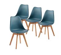 EGGREE Lot de 4 Chaise Salle à Manger Scandinaves SGS Tested Chaise Rembourrée de Cuisine, Rétro Chaise de Bureau avec Pieds en Bois de Hêtre Massif, Morandi Bleu foncé