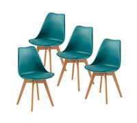 EGGREE Lot de 4 Chaise Salle à Manger Scandinaves SGS Tested Chaise Rembourrée de Cuisine Rétro Chaise de Bureau avec Pieds en Bois de Hêtre Massif, Turquoise