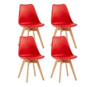 EGGREE Lot de 4 Chaise Salle à Manger Scandinaves SGS Tested Chaise Rembourrée de Cuisine, Rétro Chaise de Bureau avec Pieds en Bois de Hêtre Massif, Rouge