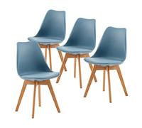 EGGREE Lot de 4 Chaise Salle à Manger Scandinaves SGS Tested Chaise Rembourrée de Cuisine Rétro Chaise de Bureau avec Pieds en Bois de Hêtre Massif, Morandi Bleu Clair