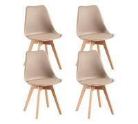 EGGREE Lot de 4 Chaise Salle à Manger Scandinaves SGS Tested Chaise Rembourrée de Cuisine, Rétro Chaise de Bureau avec Pieds en Bois de Hêtre Massif, Kaki Clair
