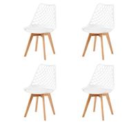EGGREE Lot de 4 Chaises de Salle à Manger en Creux Scandinaves Testées SGS, 2 Chaises Creusée de Cuisine Rétro à Coussin, Motifs ajourés sculptés Chaises évidée de Bureau Pieds en HêTre Massif - Blanc