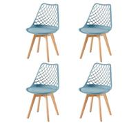 EGGREE Lot de 4 Chaises de Salle à Manger en Creux Scandinaves Testées SGS, Chaises Creusée de Cuisine Rétro à Coussin, Sculptés Chaises évidée de Bureau Pieds en HêTre Massif - Morandi Bleu Clair