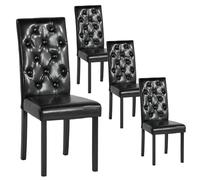 EGGREE Lot de 4 Chaises de Salle à Manger en Simili Cuir Noir, Design Moderne Tufté, Chaise avec Pieds en Bois Noir pour Salle à Manger & Cuisine