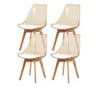EGGREE Lot de 4 Chaises de Salle à Manger Scandinaves en Bois de Hêtre Testées SGS, 4 Ensembles de Chaises de Cuisine avec Coussins de Siège en Cuir Blanc et Dossier Transparent Marron
