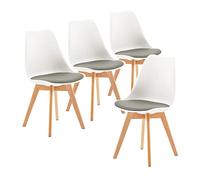 EGGREE Lot de 4 Chaises Salle à Manger Scandinaves SGS Tested Chaises de Cuisine Rembourrée en Cuir PU Chaise de Bureau Con Pieds en Bois de Hêtre Massif, Blanc - Gris