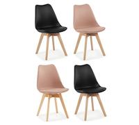 EGGREE Lot de 4 Chaises Salle à Manger Scandinaves SGS Tested, Chaises de Cuisine Rembourrée Rétro avec Pieds en Bois de Hêtre, Chaise Professionnell Melange de Couleurs, 2 Noir + 2 Rose Fumé