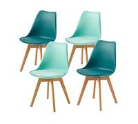 EGGREE Lot de 4 Chaises Salle à Manger Scandinaves SGS Tested, Chaises de Cuisine Rembourrée Rétro avec Pieds en Bois de Hêtre,Chaise Professionnell Melange de Couleurs 2 Vert Menthe+ 2 Turquoise