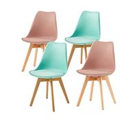 EGGREE Lot de 4 Chaises Salle à Manger Scandinaves SGS Tested, Chaises de Cuisine Rembourrée Rétro avec Pieds en Bois de Hêtre, Chaise Professionnell Melange de Couleurs 2 Vert Menthe + 2 Rose Fumé