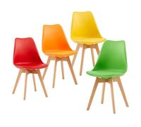 EGGREE Lot de 4 Chaises Salle à Manger Scandinaves SGS Tested,Rembourrée de Cuisine, Chaise de Bureau avec Pieds en Bois de Hêtre Massif,Chaise Professionnell Jaune+Rouge+Vert+Orange