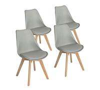 EGGREE Lot de 4 Chaises Salle Manger Scandinaves SGS Tested Rétro Chaises Rembourrée Chaise de Cuisine Bureau avec Pieds en Bois de Hêtre Massif Gris